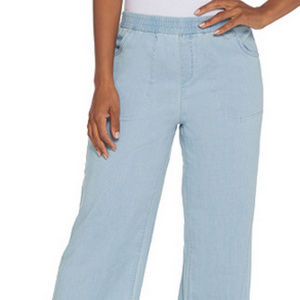 Petite Stretch Denim Wide Leg Pull-On Pants